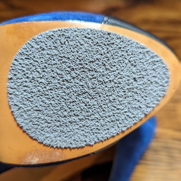 H by Halston Size 6M Blue Suede Platform Stilletto High Heels Black Leather t… - Picture 7 of 8